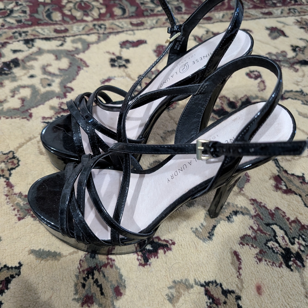 Chinese Laundry Glossy Black Strappy Heels
